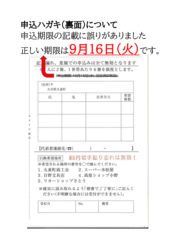 ハガキ記載修正